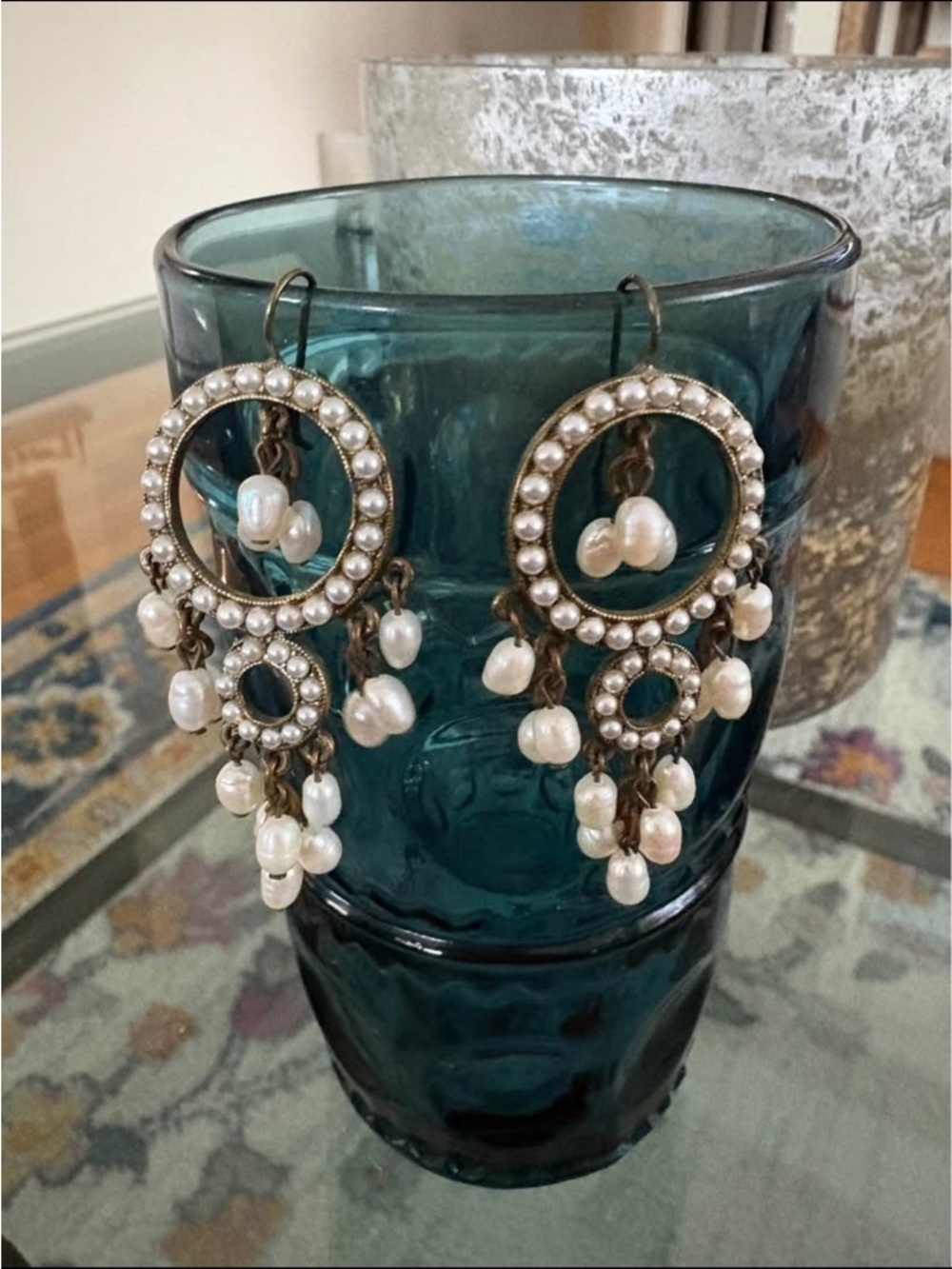 Ben-Amun Pearl Chandelier Dangle Earrings - Brass/Gold Tone